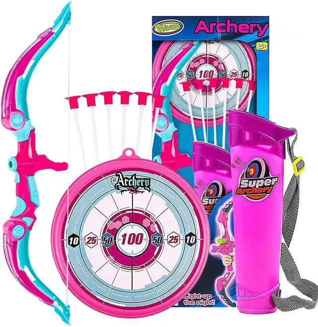 Main image of Toysery Bow and Arrow for Kids with LED Flash Lights - Archery Set with 6 Suction Cups Arrows, Target, and Quiver, Practice Outdoor Toys Archery Set for Children Above 6 Years Old, Pink