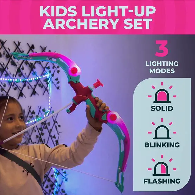 Alt view image 4 of 7 - Toysery Bow and Arrow for Kids with LED Flash Lights - Archery Set with 6 Suction Cups Arrows, Target, and Quiver, Practice Outdoor Toys Archery Set for Children Above 6 Years Old, Pink