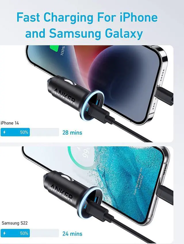 Alt view image 2 of 6 - USB C Car Charger Adapter(52.5W), Anker 323 Compact Car Phone Charger with one 30W PowerIQ 3.0 Fast Charging Port for iPhone 14/13/12/11 Pro Max mini X Samsung Galaxy S23/22/21 iPad Pro Pixel and More