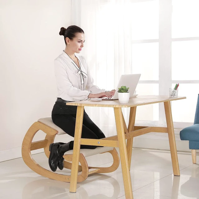 Alt view image 2 of 7 - Predawn Ergonomic Kneeling Chair for Upright Posture - Rocking Chair Knee Stool for Home, Office & Meditation - Wood & Linen Cushion - Relieving Back and Neck Pain & Improving Posture (Natural)