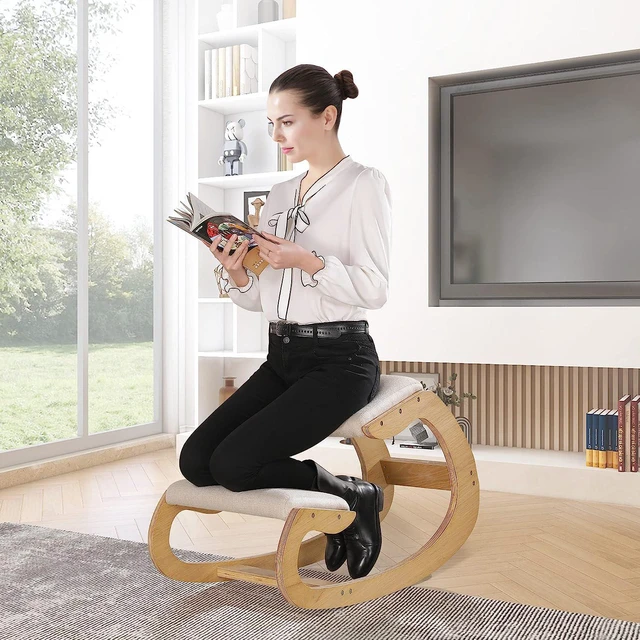 Alt view image 6 of 7 - Predawn Ergonomic Kneeling Chair for Upright Posture - Rocking Chair Knee Stool for Home, Office & Meditation - Wood & Linen Cushion - Relieving Back and Neck Pain & Improving Posture (Natural)