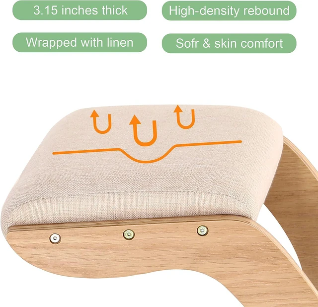 Alt view image 7 of 7 - Predawn Ergonomic Kneeling Chair for Upright Posture - Rocking Chair Knee Stool for Home, Office & Meditation - Wood & Linen Cushion - Relieving Back and Neck Pain & Improving Posture (Natural)