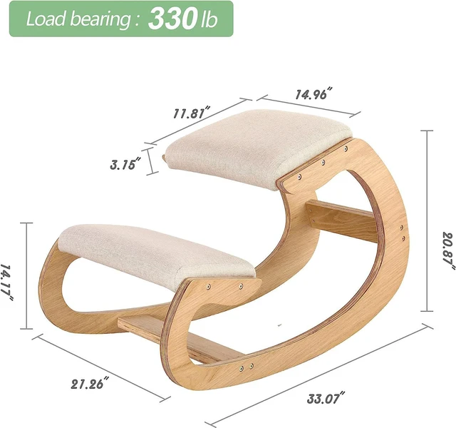 Alt view image 3 of 7 - Predawn Ergonomic Kneeling Chair for Upright Posture - Rocking Chair Knee Stool for Home, Office & Meditation - Wood & Linen Cushion - Relieving Back and Neck Pain & Improving Posture (Natural)