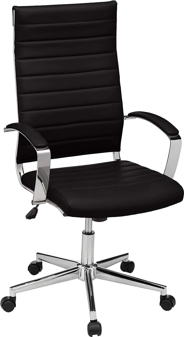Main image of Basics High-Back Executive Swivel Office Desk Chair with Ribbed Puresoft Upholstery - Black, Lumbar Support, Modern Style