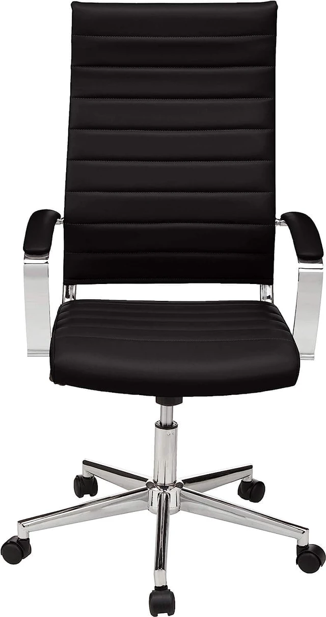 Alt view image 2 of 7 - Basics High-Back Executive Swivel Office Desk Chair with Ribbed Puresoft Upholstery - Black, Lumbar Support, Modern Style