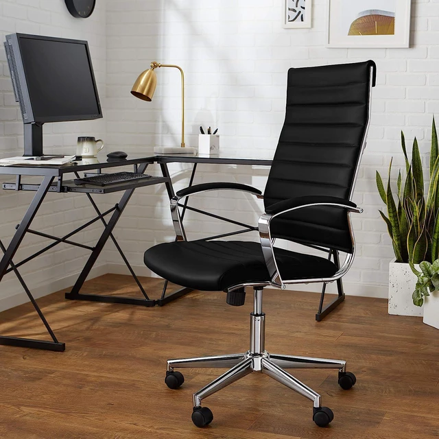 Alt view image 7 of 7 - Basics High-Back Executive Swivel Office Desk Chair with Ribbed Puresoft Upholstery - Black, Lumbar Support, Modern Style