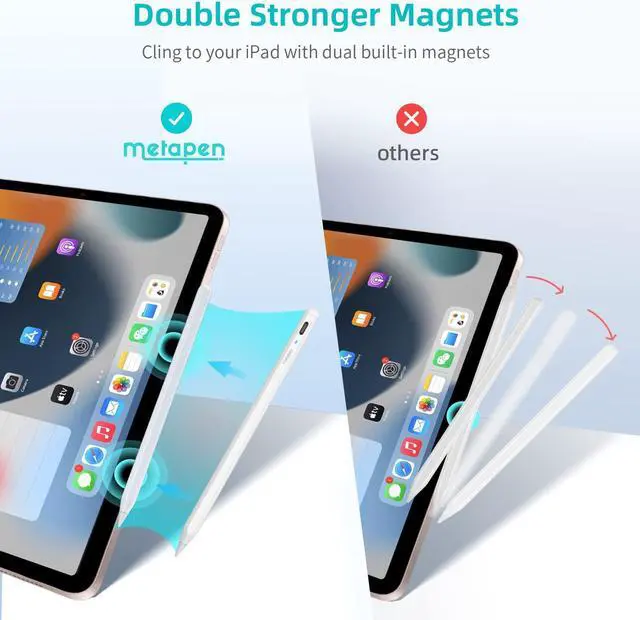 Alt view image 5 of 6 - Metapen Pencil A8 for iPad in 2018-2022 (2X Faster Charge, 2X Durable Tips), Stylus Pen with Palm Rejection for Apple iPad 9th~6th Gen, iPad Pro 12.9/11-inch, iPad Air 3rd/4th/5th, iPad Mini 5th Gen