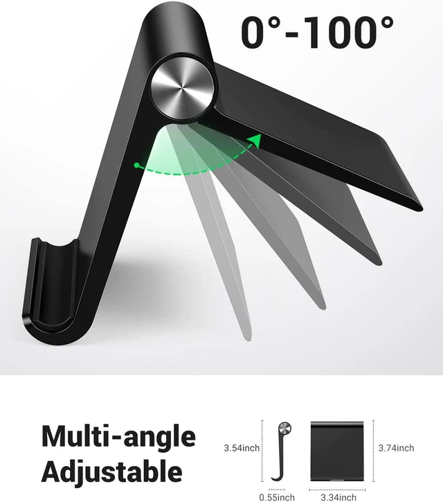 Alt view image 3 of 7 - UGREEN Cell Phone Stand Holder for Desk Adjustable Compatible with iPhone 13 12 Pro Max 11 SE XS XR 8 Plus 6 7 Samsung Galaxy Note20 S20 S10 S9 S8 Cellphone Mobile Phone Holder Foldable Black