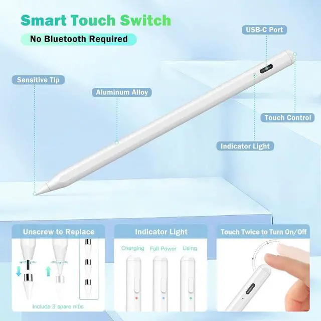 Alt view image 6 of 7 - TiMOVO Stylus Pen for Touch Screens, Compatible with Apple iPad/Pro/Air/Mini/iPhone/Android Phones/Tablets, High Sensitivity & Fine Point Stylus Universal for iOS & Android Writing & Drawing, White