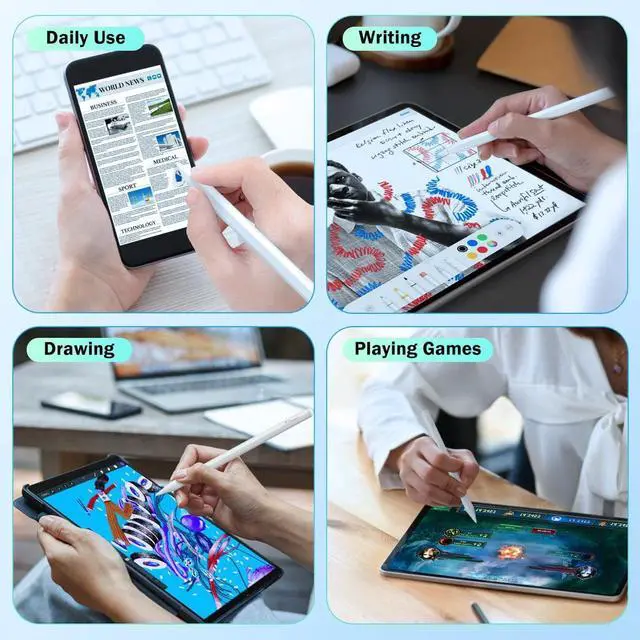 Alt view image 7 of 7 - TiMOVO Stylus Pen for Touch Screens, Compatible with Apple iPad/Pro/Air/Mini/iPhone/Android Phones/Tablets, High Sensitivity & Fine Point Stylus Universal for iOS & Android Writing & Drawing, White