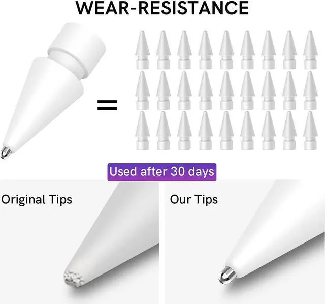 Alt view image 4 of 7 - Delidigi 2 Pack Compatible with Apple Pencil Tips, No Wear Out Fine Point Precise Control Pen Like Nibs for Apple Pencil 1st Gen and 2nd Generation (White 1.3mm)