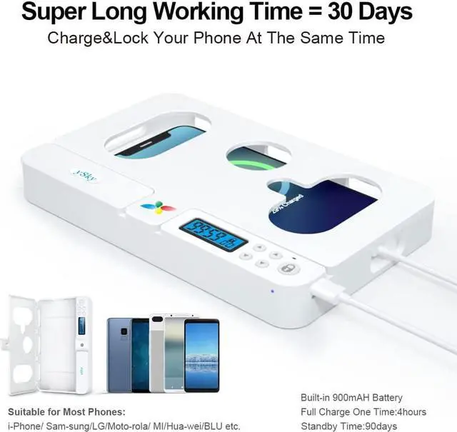 Alt view image 3 of 7 - ySky Portable Smart Auto Phone Timer Lock Box for iPhone and Android Phones, Self-Control Timer Locker to Help Kids,Students, Adults Focus Back,Prevent Excessive Games, Mobile Phone Addiction(White)