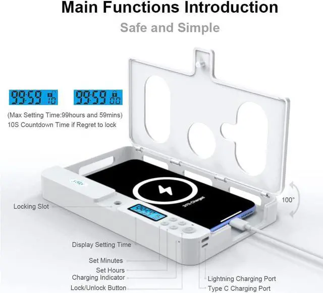 Alt view image 5 of 7 - ySky Portable Smart Auto Phone Timer Lock Box for iPhone and Android Phones, Self-Control Timer Locker to Help Kids,Students, Adults Focus Back,Prevent Excessive Games, Mobile Phone Addiction(White)