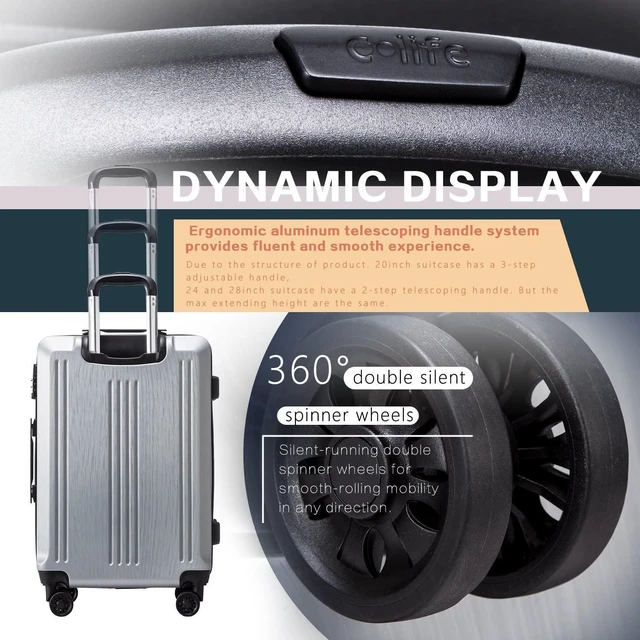 Alt view image 4 of 7 - Coolife Luggage Expandable Suitcase PC+ABS with TSA Lock Spinner 20in24in28in (Grey, S(20in)_Carry on)