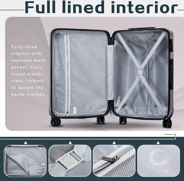 Alt view image 6 of 7 - Coolife Luggage Expandable Suitcase PC+ABS with TSA Lock Spinner 20in24in28in (Grey, S(20in)_Carry on)