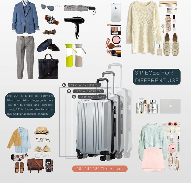 Alt view image 7 of 7 - Coolife Luggage Expandable Suitcase PC+ABS with TSA Lock Spinner 20in24in28in (Grey, S(20in)_Carry on)