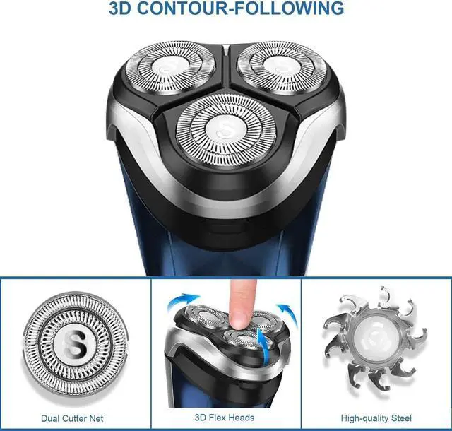 Alt view image 2 of 5 - SweetLF 3D Rechargeable Waterproof IPX7 Electric Shaver Wet & Dry Rotary Shavers for Men Electric Shaving Razors with Pop-up Trimmer, Blue