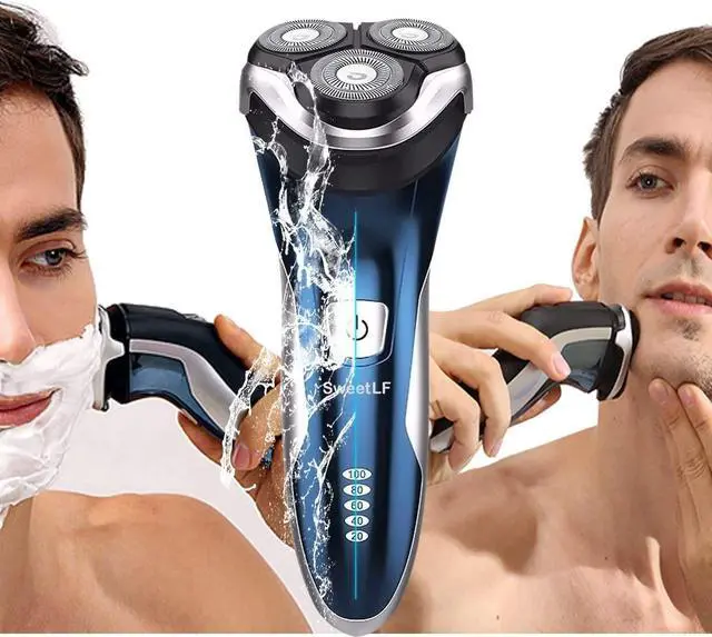 Alt view image 5 of 5 - SweetLF 3D Rechargeable Waterproof IPX7 Electric Shaver Wet & Dry Rotary Shavers for Men Electric Shaving Razors with Pop-up Trimmer, Blue