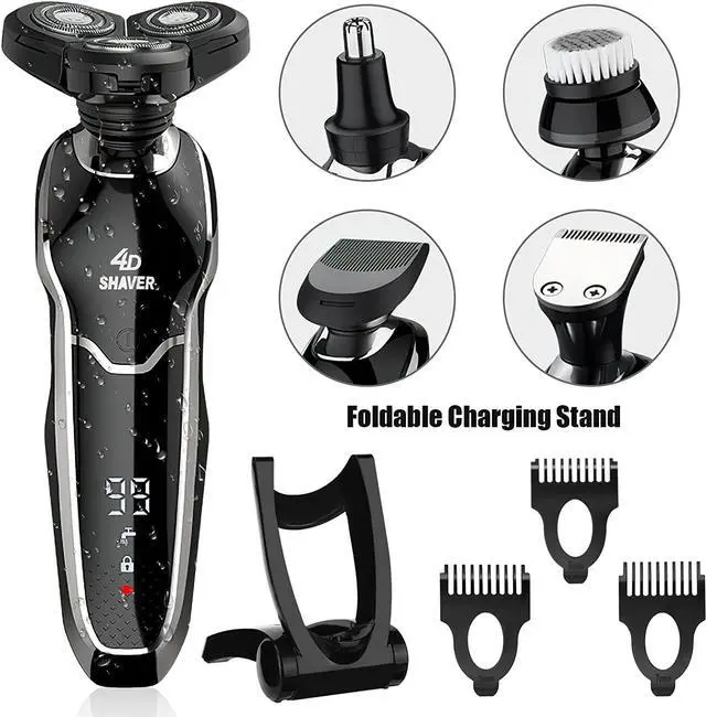 Alt view image 7 of 7 - Electric Shaver Razor for Men, BestMal 5 in 1 Wet/Dry Electric Shavers Razors for Men, Rechargeable Waterproof Mens Electric Razor with Nose Trimmer Sideburns Hair Trimmer and Face Cleaning Brush