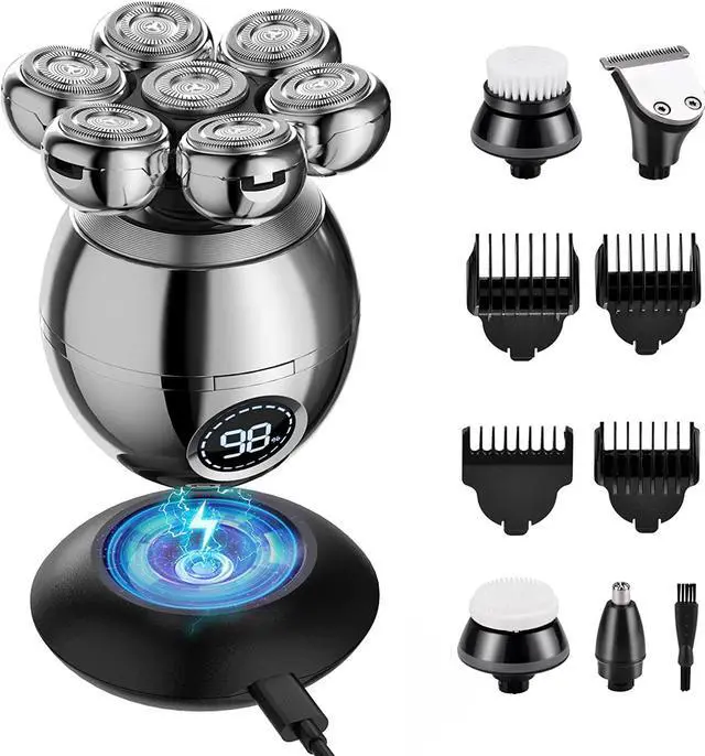 Main image of 7D Head Shaver, LITSHEEN 6 in 1 Electric Razor for Bald Men, Wet and Dry Waterproof Floating Electric Shaver for Face & Head with LED Display, USB Rechargeable Men's Rotary Shavers Fathers Day Gift