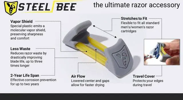 Alt view image 3 of 7 - SteelBee Razor Saver | Anti-Rust Razor Cover | Blade Life-Extender | Travel Cartridge Protector | Corrosion-Preventing Attachment
