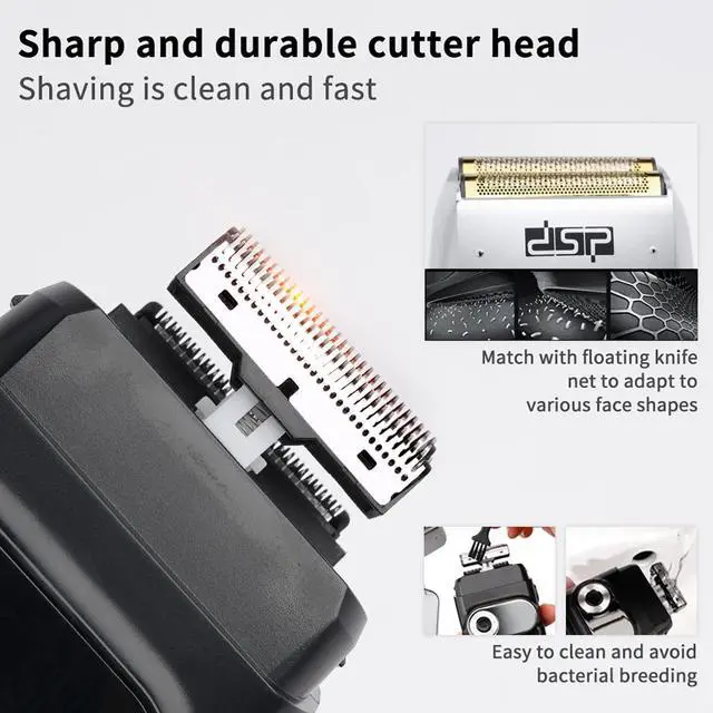 Alt view image 3 of 7 - DSP® Electric Razor for Men Bald Shavers for Men 2 in 1 Double Shaver for Men with 2 Foil Head Rechargeable Barber Shaver with Precision Trimmer 3-Speed Shaver with LED Digital Display (Black)