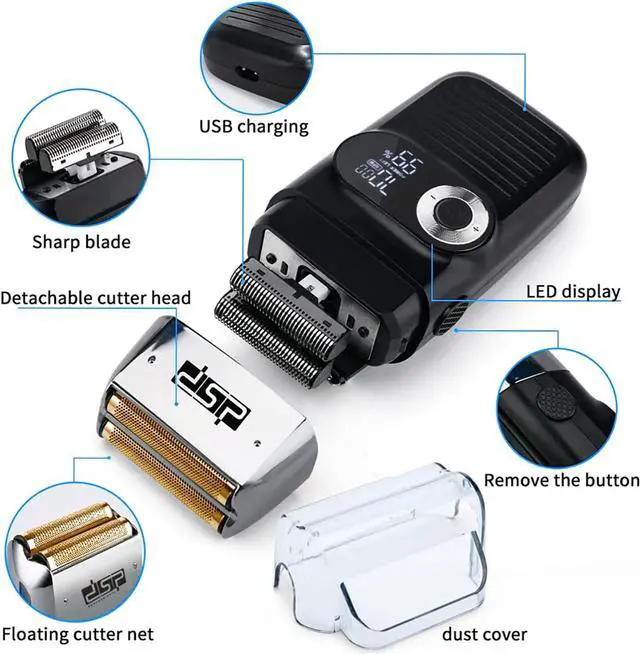 Alt view image 4 of 7 - DSP® Electric Razor for Men Bald Shavers for Men 2 in 1 Double Shaver for Men with 2 Foil Head Rechargeable Barber Shaver with Precision Trimmer 3-Speed Shaver with LED Digital Display (Black)