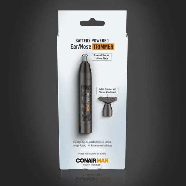 Alt view image 7 of 7 - ConairMan Nose Hair Trimmer for Men, For Nose, Ear, and Eyebrows, Patent 360 Bevel Blade for No Pull, No Snag Trimming Experience, Cordless Trimmer 2 piece Set with Detail and Shaver Attachments