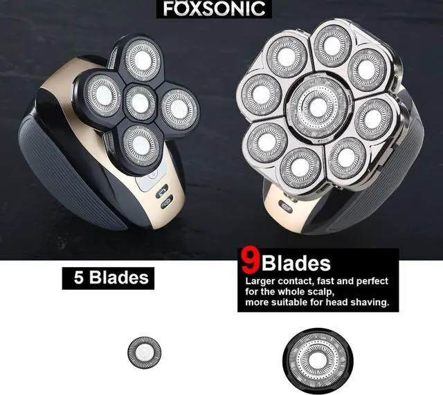 Alt view image 6 of 7 - FOXSONIC Upgraded 9 Blades Body & Head Shaver Replacement Heads for Many Brands 9 Blades Replacement Shaver Head Blade 9 Heads Beard Electric Razor Shaver Head for Blad Men