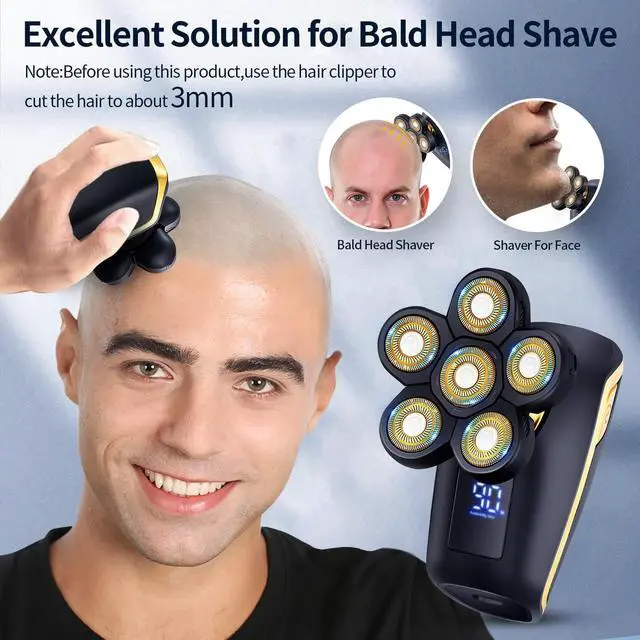 Alt view image 7 of 7 - Electric Rotary Shaver for Men - Multifunctional Bald Head Shaver, Waterproof, Rechargeable Razor for Balding Men
