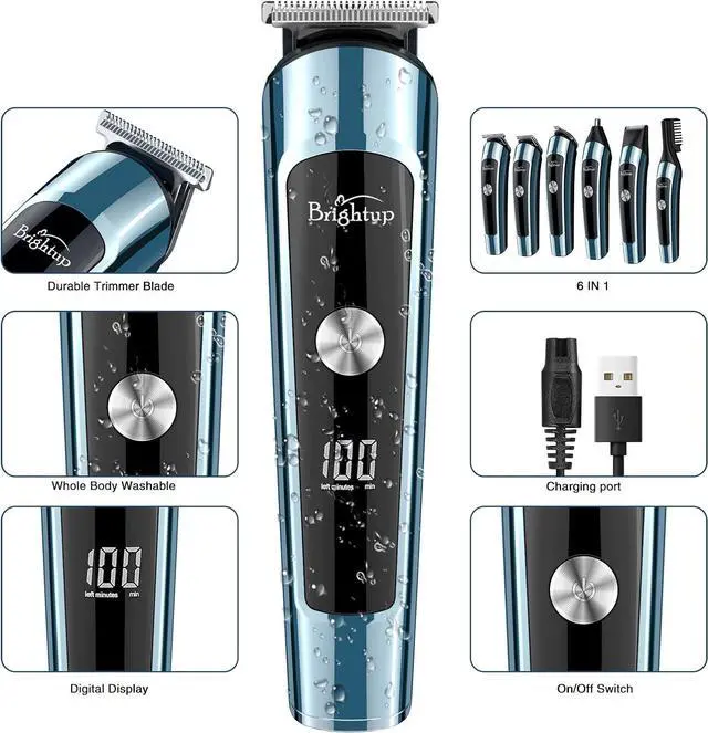 Alt view image 5 of 7 - Brightup Beard Trimmer for Men, IPX7 Waterproof Mens Grooming Kit with Cordless Hair Clippers, Electric Razor with LED Display, Shavers for Mustache, Body, Face, Ear, Nose Hair Trimmer, Gifts for Men