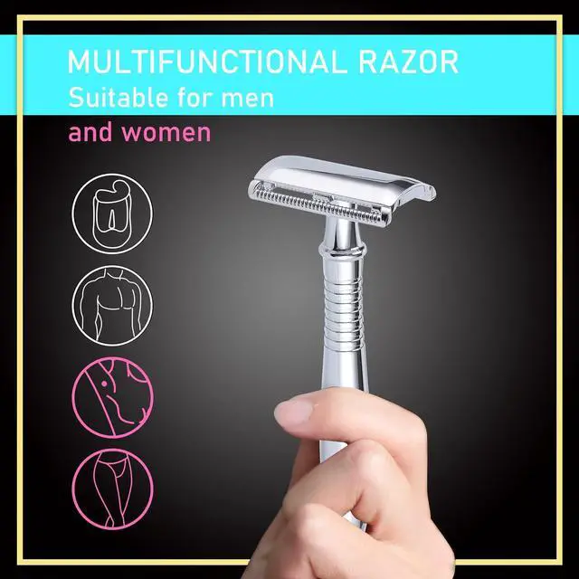 Alt view image 2 of 6 - BAILI Long Handle Retro Double Edge Safety Razor Wet Shaving Kit +5 Platinum Swedish Blades BD191