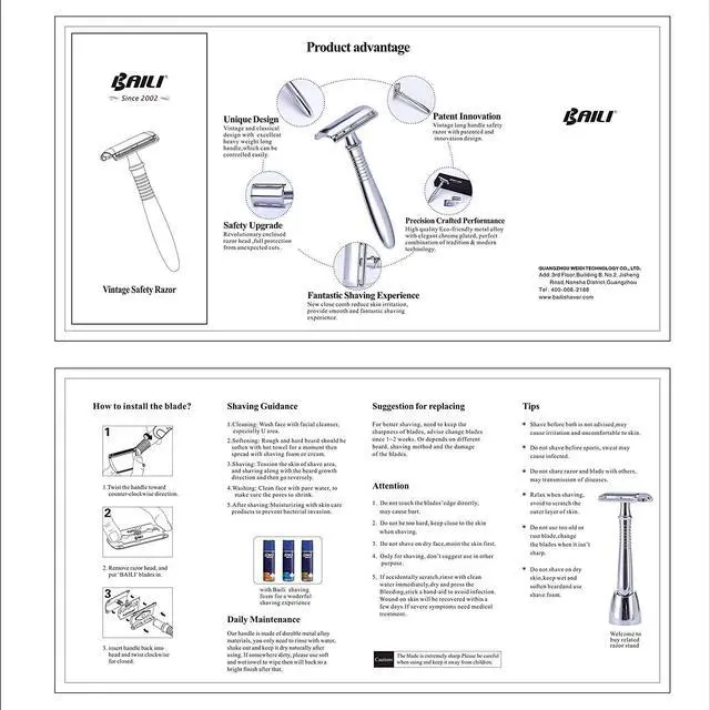 Alt view image 6 of 6 - BAILI Long Handle Retro Double Edge Safety Razor Wet Shaving Kit +5 Platinum Swedish Blades BD191