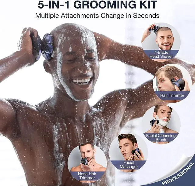 Alt view image 6 of 7 - Head Shaver 7D, Wyklaus Upgrade Head Shavers for Bald Men, Head Electric Razor with Nose Hair Trimmer, Waterproof Wet/Dry Mens Grooming Kit, Anti-Pinch, LED Display, USB Rechargeable