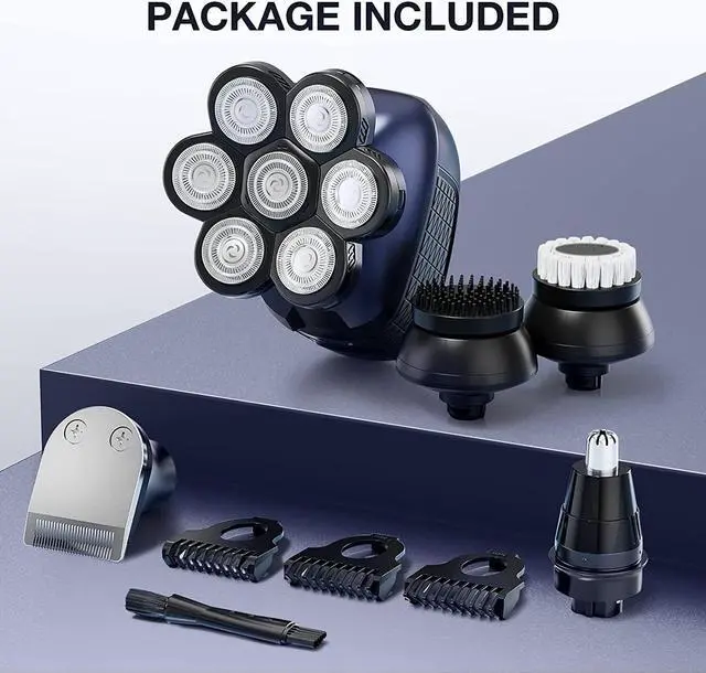 Alt view image 7 of 7 - Head Shaver 7D, Wyklaus Upgrade Head Shavers for Bald Men, Head Electric Razor with Nose Hair Trimmer, Waterproof Wet/Dry Mens Grooming Kit, Anti-Pinch, LED Display, USB Rechargeable