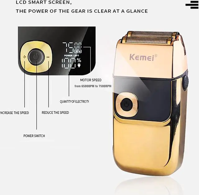 Alt view image 2 of 7 - KEMEI Electric Razors for Men, LCD Display Cordless Men's Razors, USB Rechargeable with Pop-up Beard Trimmer Best Worldwide Travel Gift, Model KM 2028, Gold