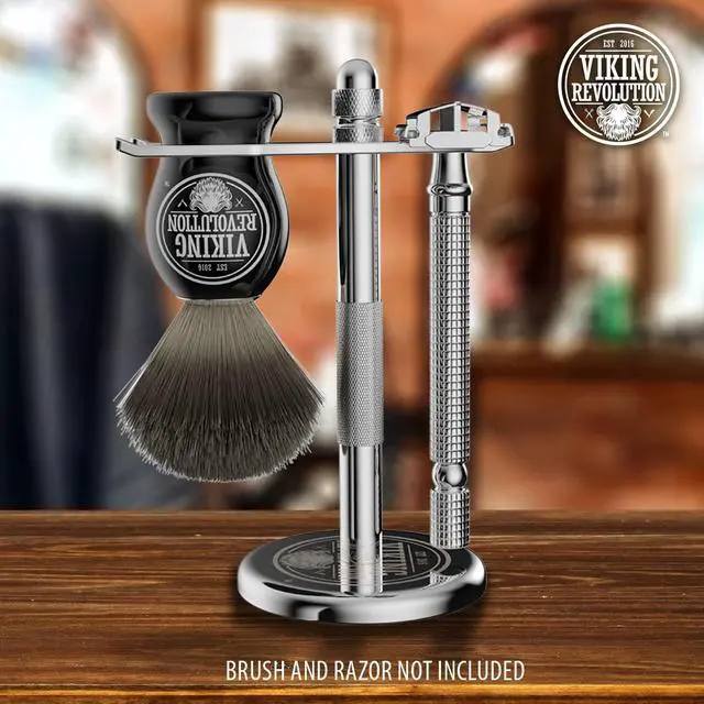 Alt view image 3 of 7 - Viking Revolution Chrome Safety Razor Stand - Razor Holder and Shaving Brush Stand, Shaving Stand to Prolong the Life of Your Razor - Shaver Holder with Weighted Bottom for Extra Stability