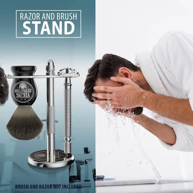 Alt view image 6 of 7 - Viking Revolution Chrome Safety Razor Stand - Razor Holder and Shaving Brush Stand, Shaving Stand to Prolong the Life of Your Razor - Shaver Holder with Weighted Bottom for Extra Stability