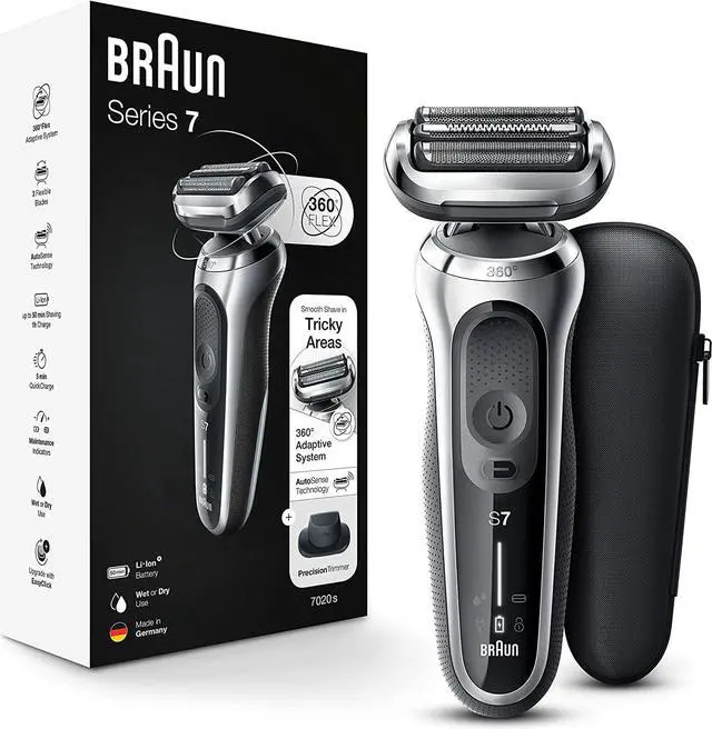 Main image of Braun Electric Razor for Men, Series 7 360 Flex Head Foil Shaver with Precision Beard Trimmer, Rechargeable, Wet & Dry and Travel Case, Black, 5 Piece Set