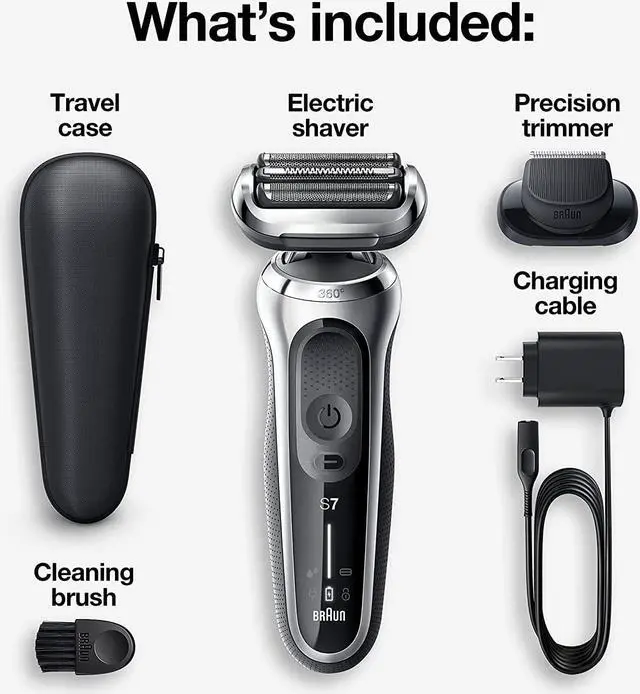 Alt view image 2 of 7 - Braun Electric Razor for Men, Series 7 360 Flex Head Foil Shaver with Precision Beard Trimmer, Rechargeable, Wet & Dry and Travel Case, Black, 5 Piece Set