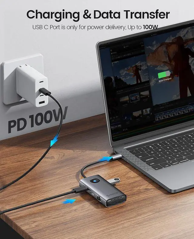 Alt view image 5 of 7 - USB C Hub Ethernet Adapter, ORICO 6-in-1 USB C Docking Station with 1000Mbps Ethernet, USB C to HDMI 4K, 100W Power Delivery, 3 USB 3.0 Ports Type C Hub for MacBook Pro, Chromebook and USB C Devices