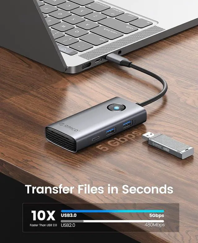 Alt view image 6 of 7 - USB C Hub Ethernet Adapter, ORICO 6-in-1 USB C Docking Station with 1000Mbps Ethernet, USB C to HDMI 4K, 100W Power Delivery, 3 USB 3.0 Ports Type C Hub for MacBook Pro, Chromebook and USB C Devices