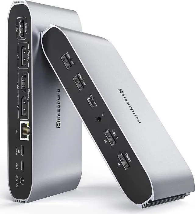 Main image of Displaylink Triple Display Docking Station for MacBook M1/M2/Windows, Minisopuru Universal Laptop Docking Station with 2 HDMI & 2 DisplayPort,100W Charge, USB-C Data, Ethernet, Audio,4 USBA Ports