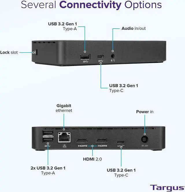 Alt view image 3 of 6 - Targus USB C Docking Station Universal DV4K, USB C Laptop Docking Station Dual Monitor 2 HDMI, 65W Power Delivery, DisplayLink Works w/Operating Systems Like Windows, Mac, Android, iOS (DOCK310USZ)
