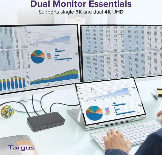 Alt view image 4 of 6 - Targus USB C Docking Station Universal DV4K, USB C Laptop Docking Station Dual Monitor 2 HDMI, 65W Power Delivery, DisplayLink Works w/Operating Systems Like Windows, Mac, Android, iOS (DOCK310USZ)