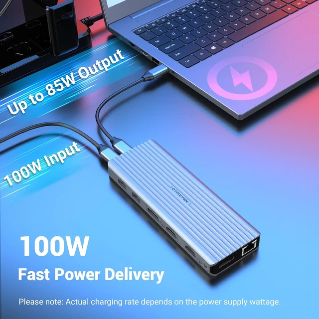 Alt view image 5 of 7 - Qhou Laptop Docking Station, 11 in 1 USB C HUB with Two 4K @ 60Hz Video Outputs, Two Monitors, 3 x USB 3.1 10 Gbps, 2 x HDMI, 2 x DP, 100 W PD, Compatible with Windows and M1 Mac