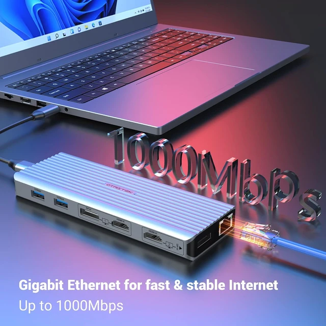 Alt view image 6 of 7 - Qhou Laptop Docking Station, 11 in 1 USB C HUB with Two 4K @ 60Hz Video Outputs, Two Monitors, 3 x USB 3.1 10 Gbps, 2 x HDMI, 2 x DP, 100 W PD, Compatible with Windows and M1 Mac