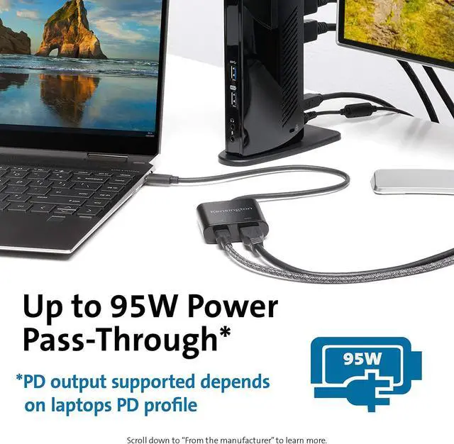 Alt view image 3 of 6 - Kensington PD1000 USB-C 95W Power Delivery Dongle for USB 3.0 (Type A) Docking Stations (K39100WW)