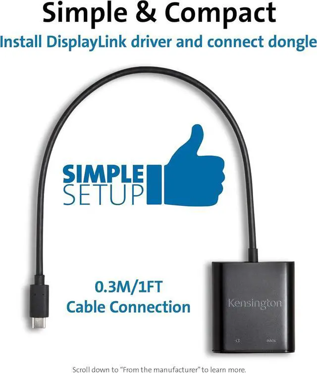 Alt view image 4 of 6 - Kensington PD1000 USB-C 95W Power Delivery Dongle for USB 3.0 (Type A) Docking Stations (K39100WW)
