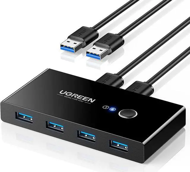 Main image of UGREEN USB 3.0 Switch Selector 2 Computers Share 4 USB Ports USB Switcher USB for PC Laptop Keyboard Mouse Printer Scanner One Button Switch Adapter with 2 Pack USB 3.0 Cables